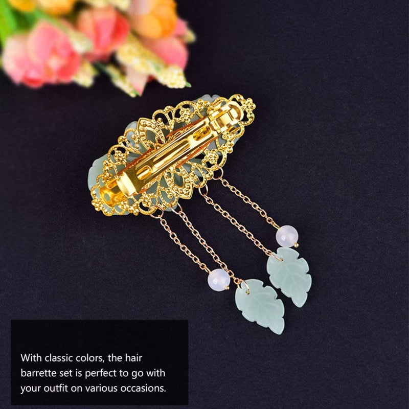 minkissy Glazed Flower Hair Clip 3.74X3.14 Inch Jade Hair Accessories Chinese Style Barrette for Women Festival Party Daily Use - Image 2